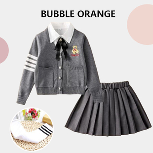 女童秋冬款学院风三件套装英伦JK儿童毛衣百褶短裙子大童韩版网红