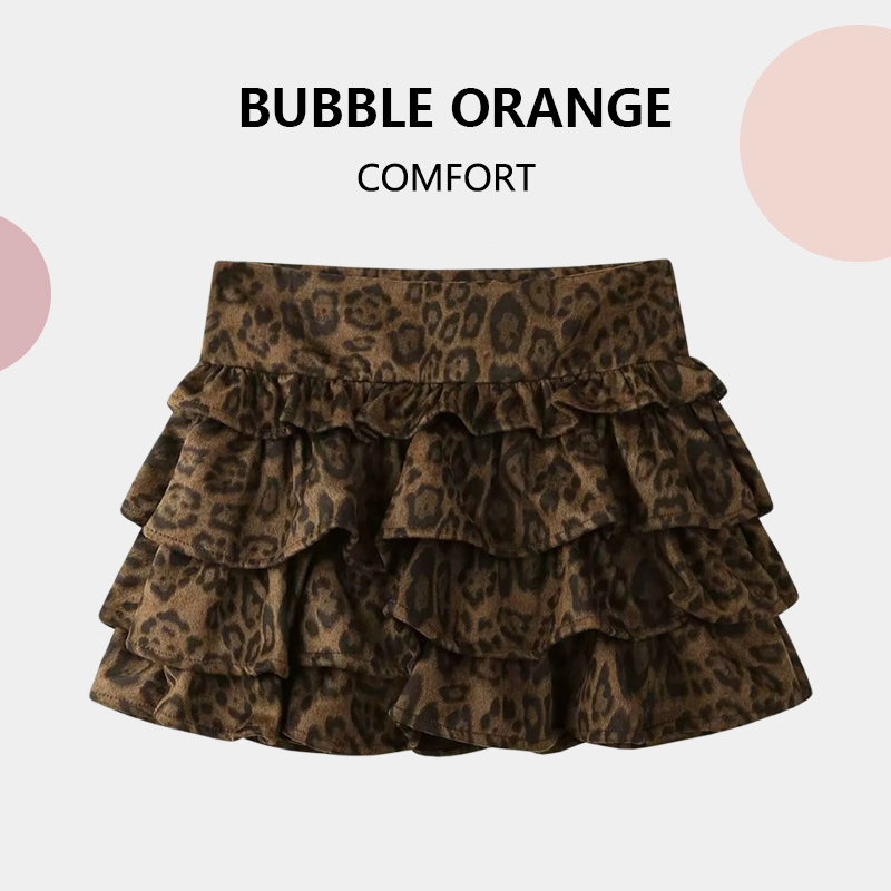 女童豹纹蛋糕裙秋冬儿童A字半身裙子休闲百搭复古设计感蓬蓬短裙