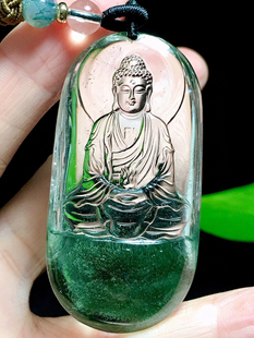 天然绿幽灵大日如来佛祖吊坠项链