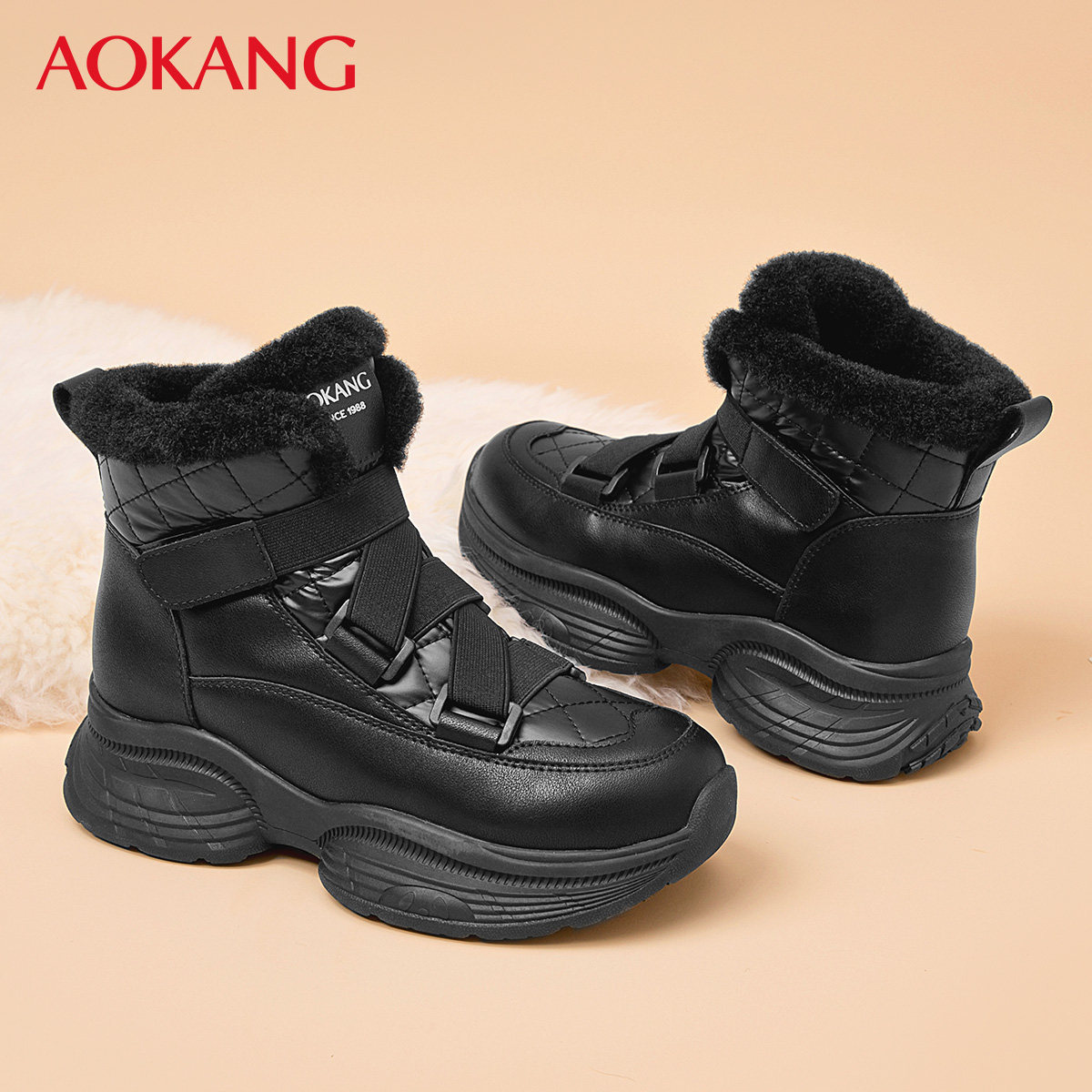 奥康女鞋2025秋冬新款厚底防滑棉鞋百搭保暖妈妈鞋加绒加厚雪地靴,女鞋,时尚雪地靴,淘宝优惠券,粉丝福利购,淘宝优惠卷