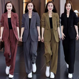 捡漏折扣大码女装休闲西服套装春秋韩版西装外套阔腿裤三件套