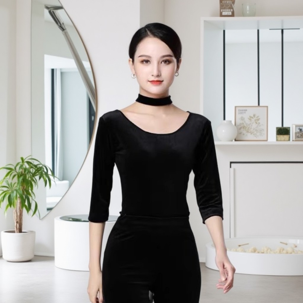 酒红色金丝绒形体服上衣连体女士秋冬季瑜伽走秀成人导师舞蹈服