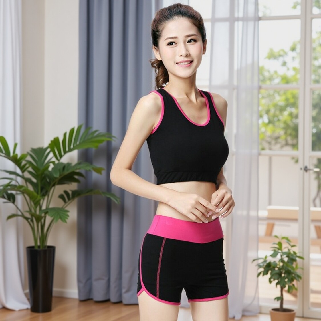 瑜伽服套装女士文胸背心春夏季莫代尔大码宽松速干运动短裤带胸垫