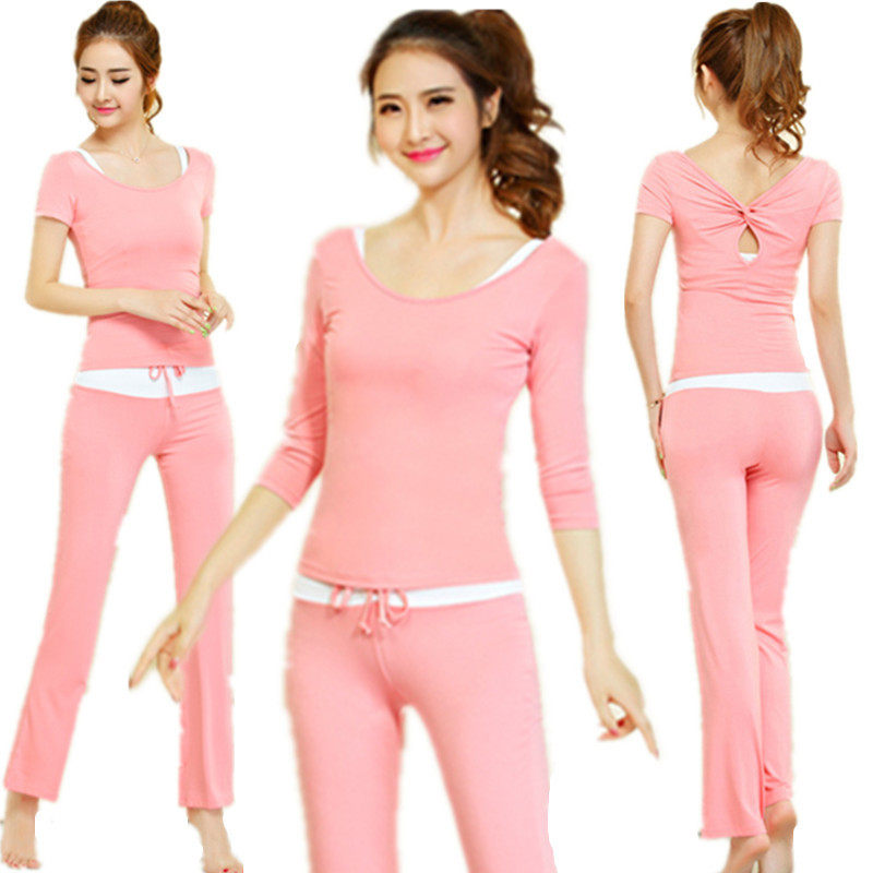 瑜伽服女套装短袖春夏季莫代尔薄款显瘦健身运动练功三件套长裤
