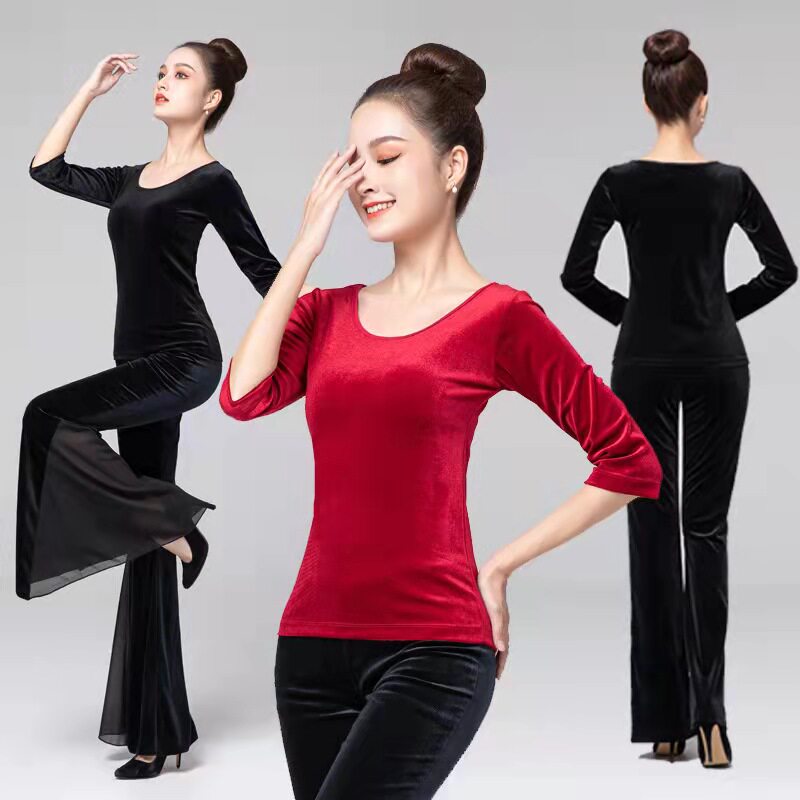 金丝绒形体服套装圆领成人舞蹈服