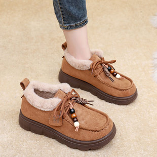 雪地靴厚底女2025冬季新款加绒加厚保暖棉鞋复古勃肯乐福鞋毛毛鞋