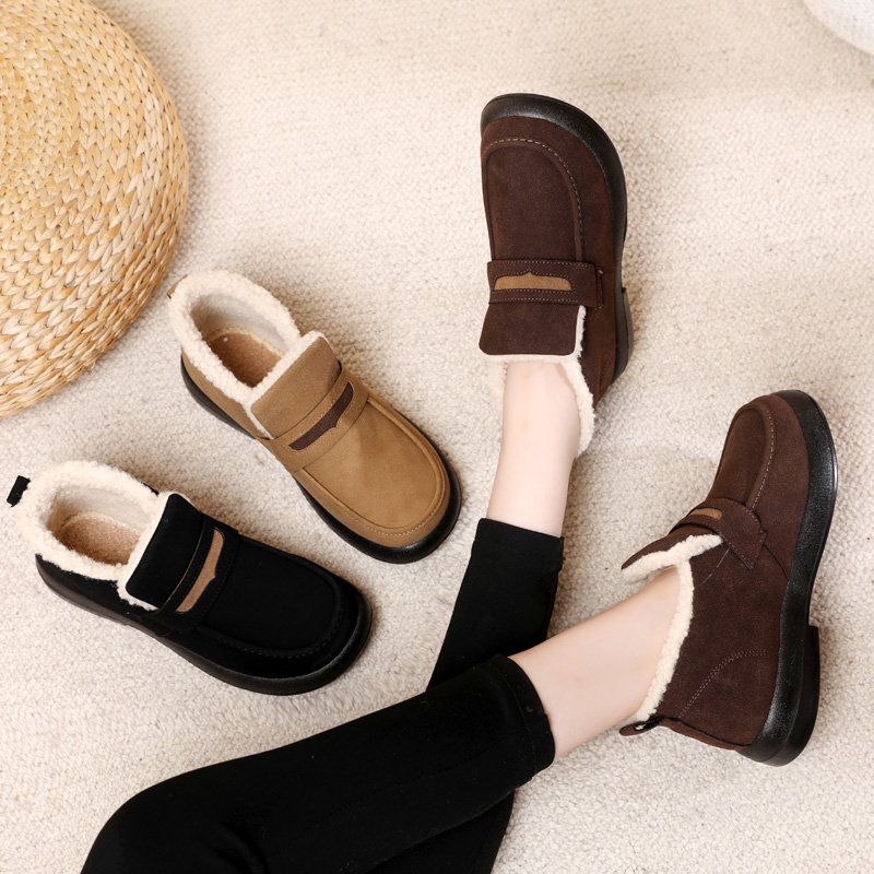 百庆隆平底加绒保暖乐福鞋