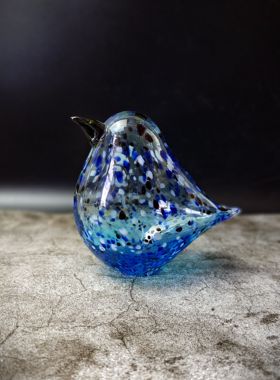 琉璃小鸟 红酒架摆件办公桌开业礼物玻璃呆萌酒柜小鸟彩色斑点