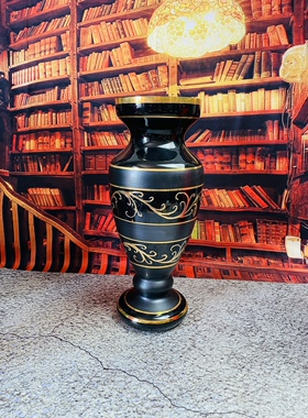 波西米亚黑色花瓶花器鎏金手绘图腾书房卧室公司摆设高36cm左右