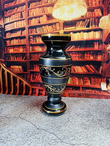 波西米亚黑色花瓶花器鎏金手绘图腾书房卧室公司摆设高36cm左右