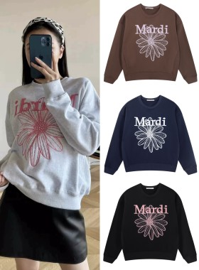 韩国Mardi时尚卫衣女经典刺绣小雏菊金高银同款潮牌休闲纯棉上衣
