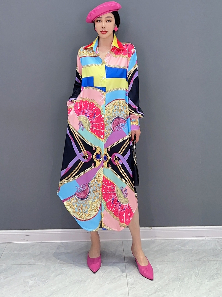 2025秋季新款韩版POLO领衬衫花色连衣裙显瘦气质女