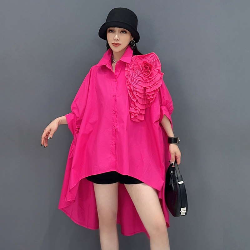 2025秋季新款长衬衫不规则设计感蝙蝠袖立体花朵时尚宽松遮肉女装,女装/女士精品,衬衫,淘宝优惠券,粉丝福利购,淘宝优惠卷