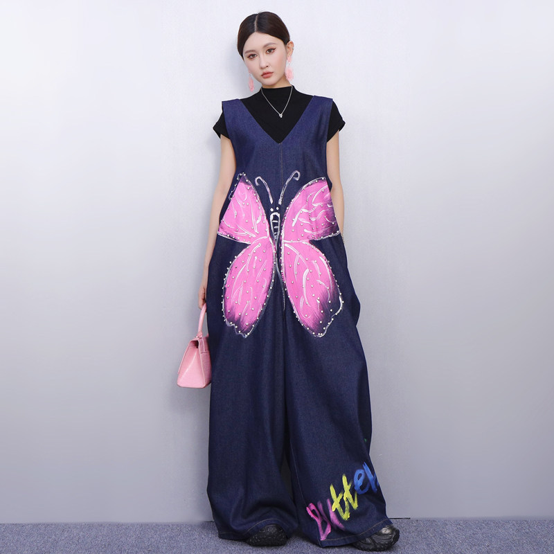 设计感2025秋新款女背带裤宽松粉蝴蝶印花牛仔连体裤时尚显瘦遮肉,女装/女士精品,连体衣/裤,淘宝优惠券,粉丝福利购,淘宝优惠卷