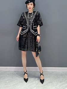 2026 春季新款韩版时尚亮片假两件气质显瘦连衣裙女