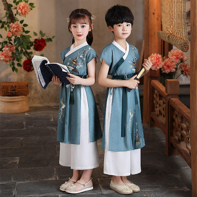 夏季男童女童短袖幼儿园班服汉服