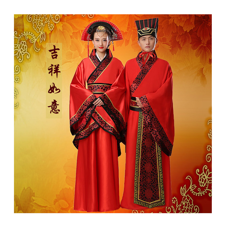 红色新郎中式结婚汉朝古装