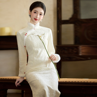 秋冬加绒旗袍白色女2025新款 保暖温婉素雅高端国风改良日常穿 长袖