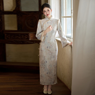 改良紫色复古高端优雅修身 长袖 加绒加厚新中式 新款 女 旗袍2025冬季