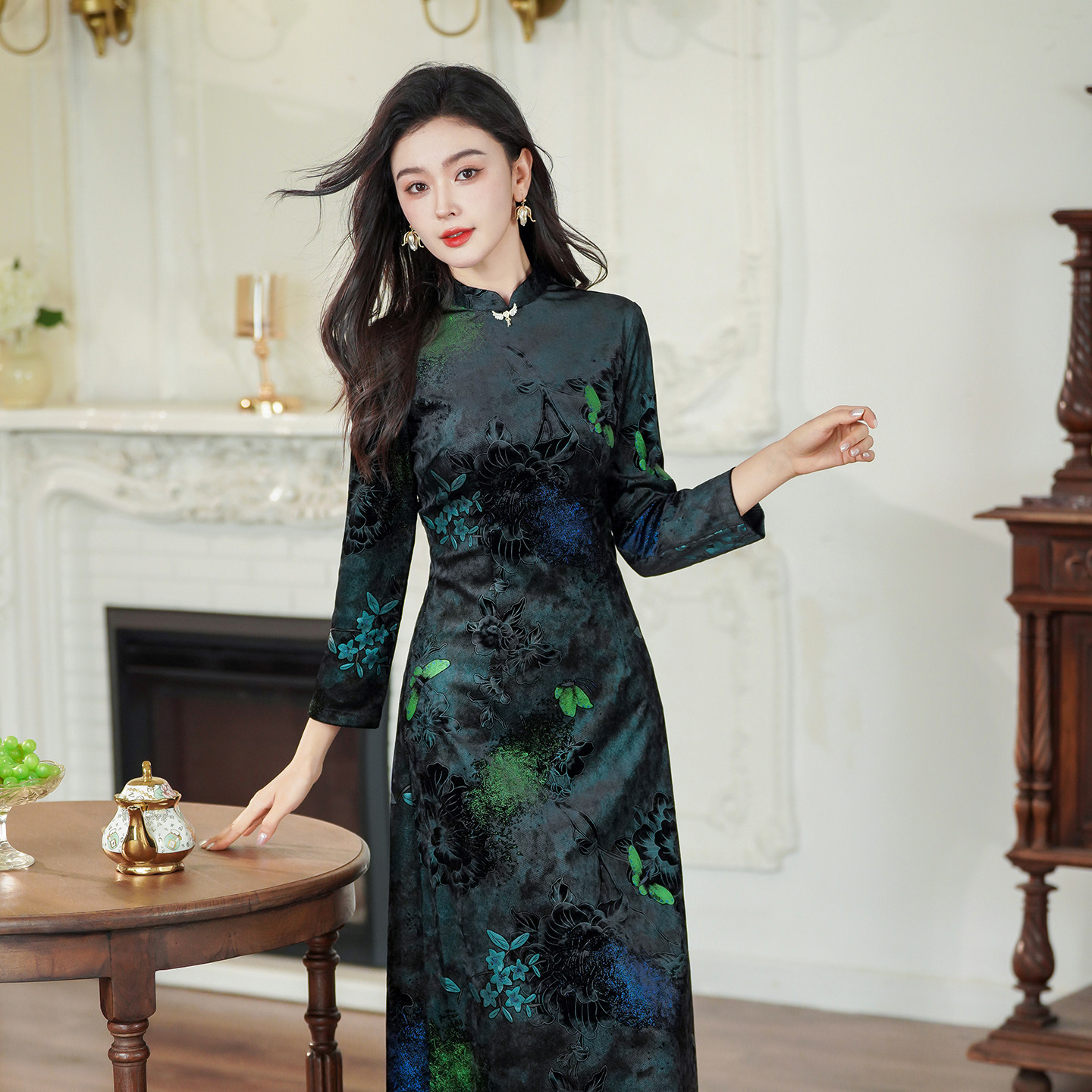 老上海高端旗袍2025秋冬新款蝴蝶