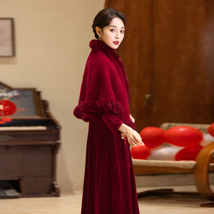 针织衫2025年秋冬改良旗袍连衣裙披肩开衫搭配喜婆婆婚宴妈妈保暖