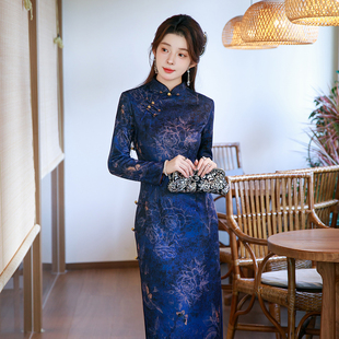 蓝色旗袍2025新款 加绒加厚保暖绝美复古 老上海女士气质显瘦秋冬款