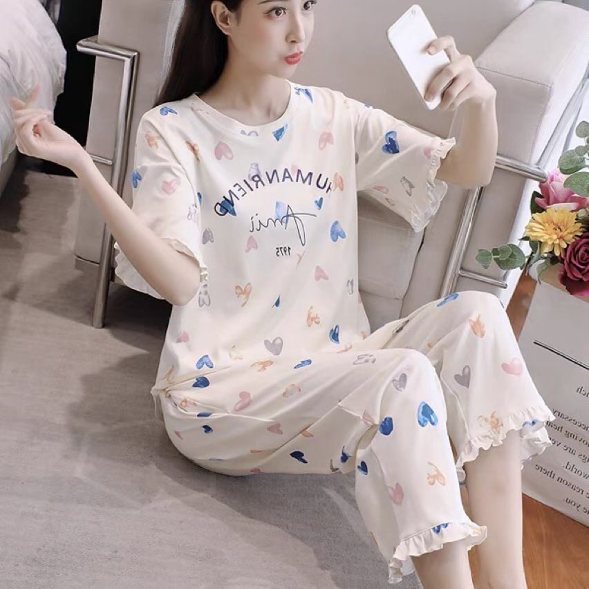 睡衣女款夏季2026年新款可爱卡通薄款宽松短袖家居服两件套套装
