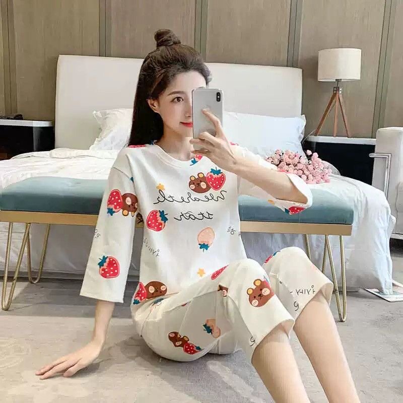 春夏薄款可爱九分裤家居服套装