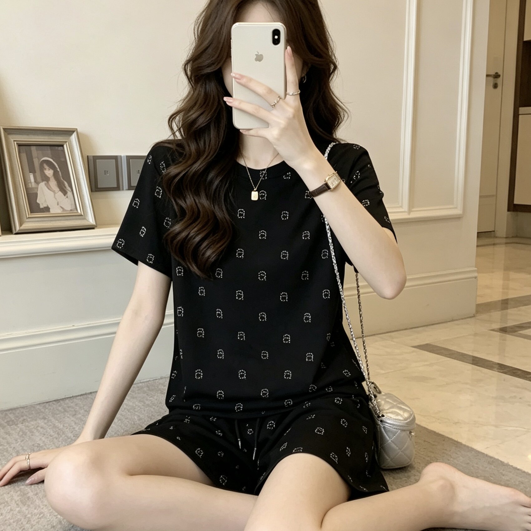 女款夏季大码宽松字母家居服套装