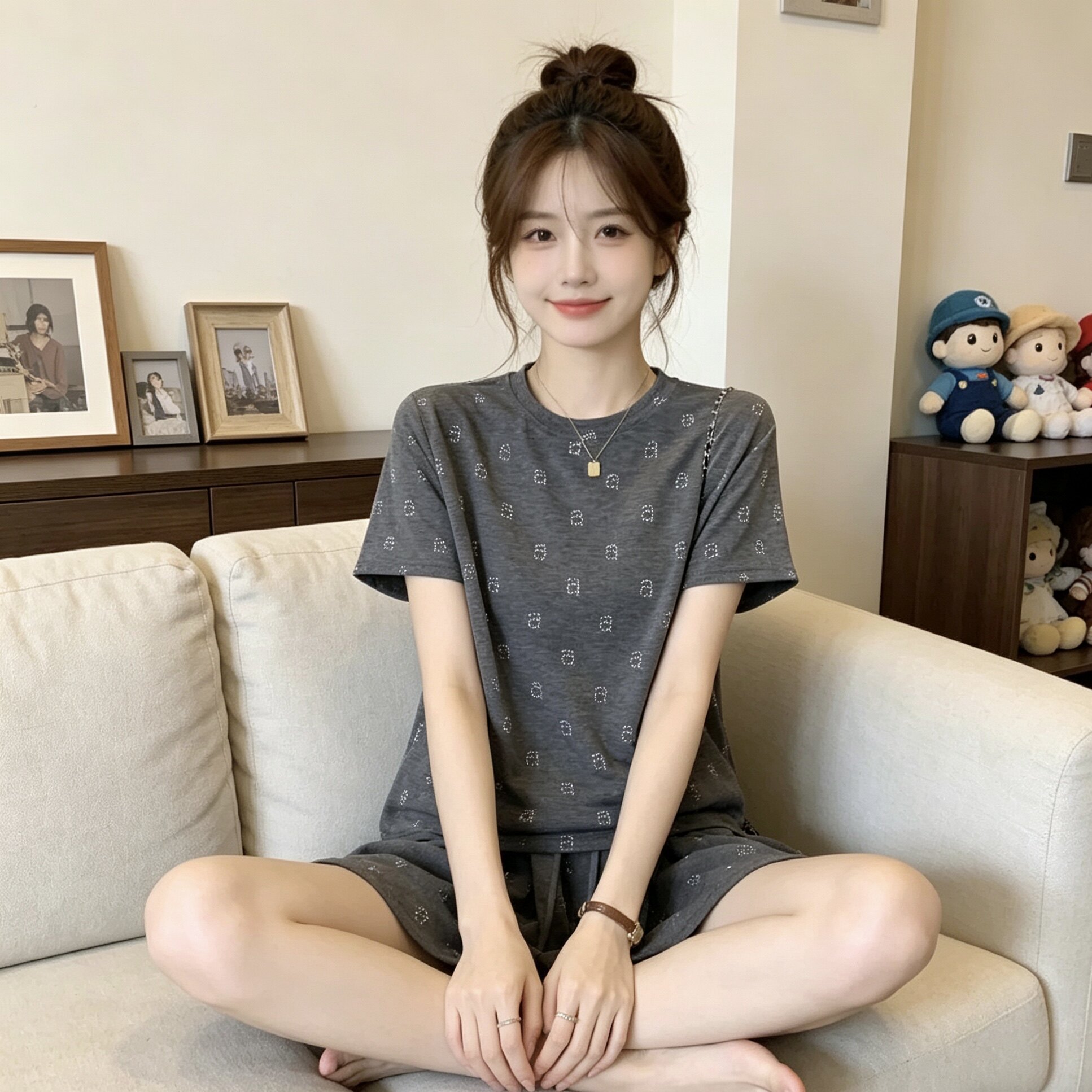夏季甜美印花短袖家居服女士套装