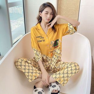 薄款 新款 短袖 2023年休闲显瘦 高级感家居服套装 爆款 韩版 睡衣女夏季