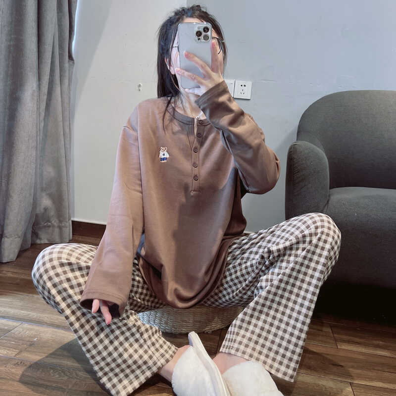 圆领新款套装胖mm家居服长袖