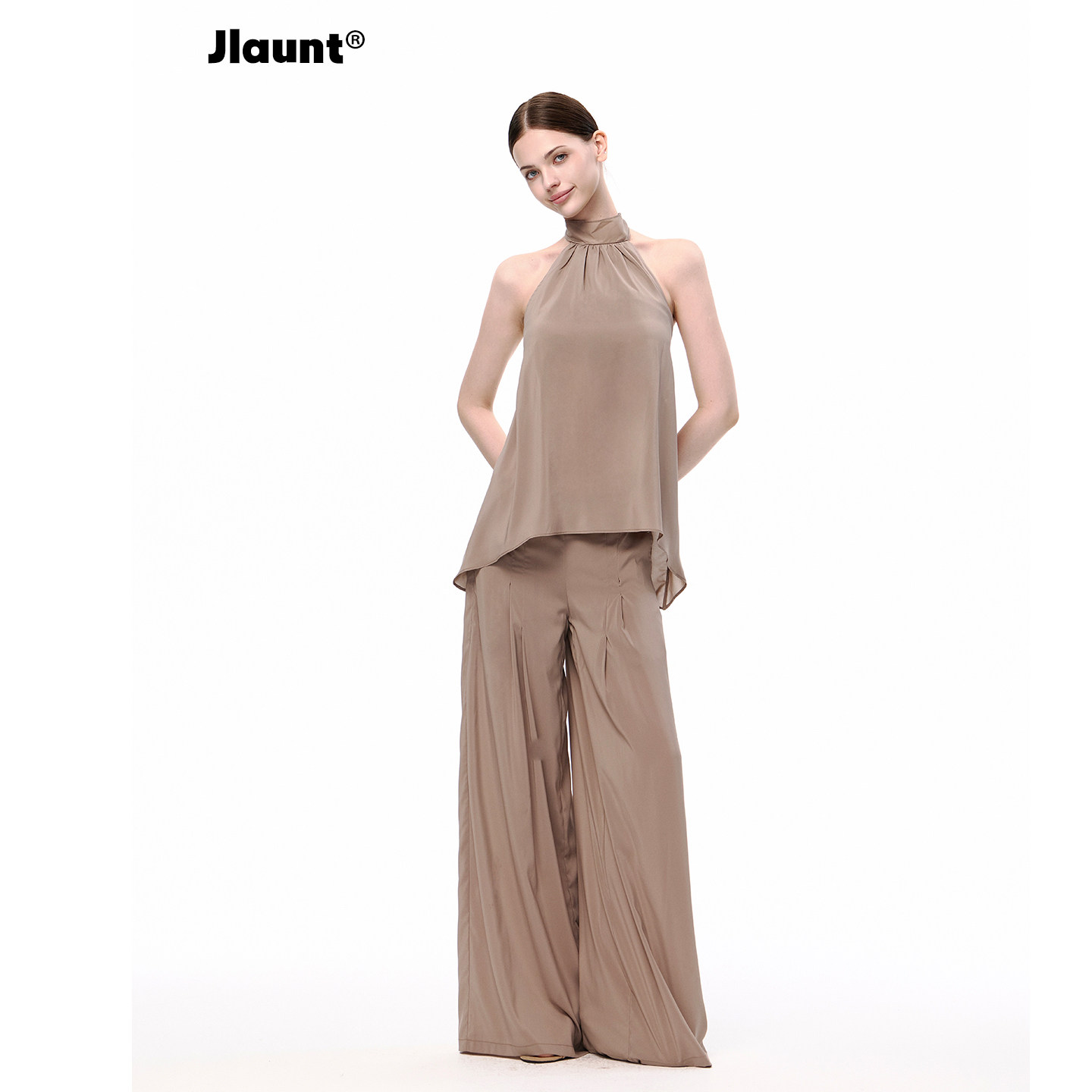 JLAUNT 复古雪纺阔腿裤女夏垂感宽松显瘦直筒裤美式辣妹拖地裤子