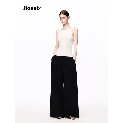 JLAUNT黑色阔腿西装裤女慵懒百搭