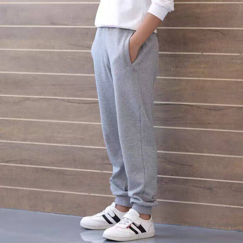 儿童版藏蓝色校服裤子小学生两道杠深蓝色女童夏季男童束脚运动裤