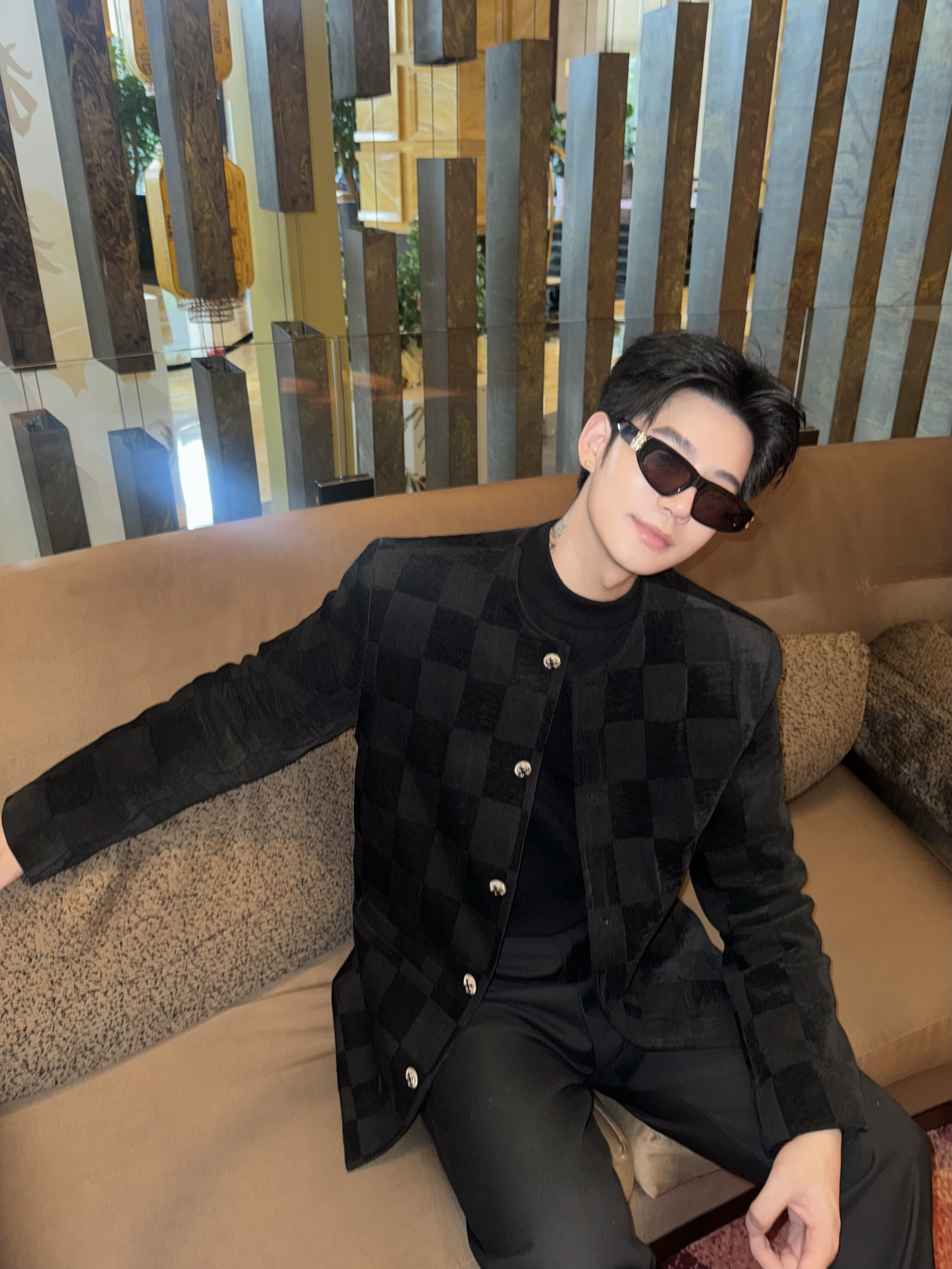及时雨东 26ss限量款棋盘格小香外套男款