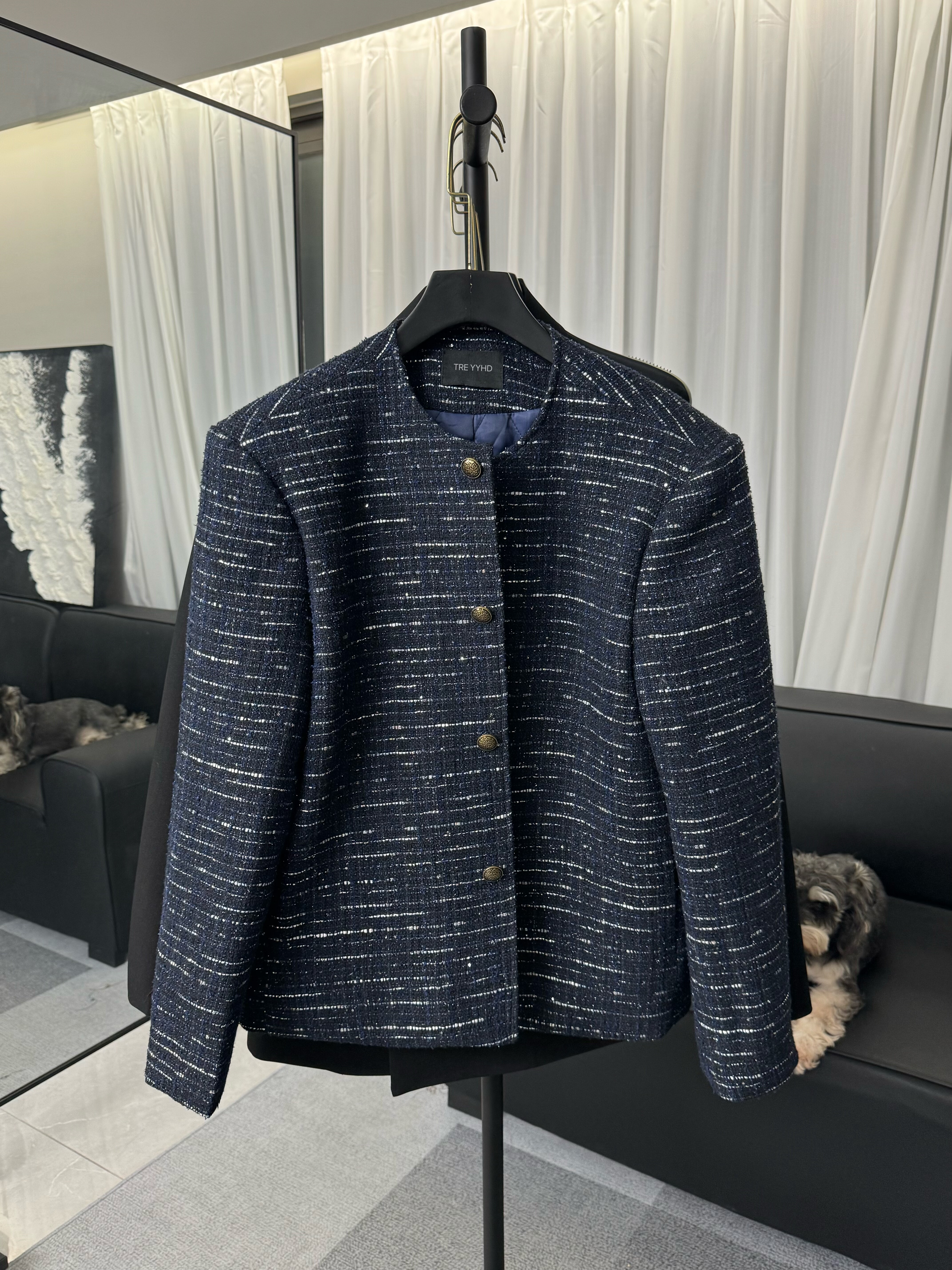 【及时雨东】26s 限定款 慕斯蓝高定夹棉小香夹克外套 男款