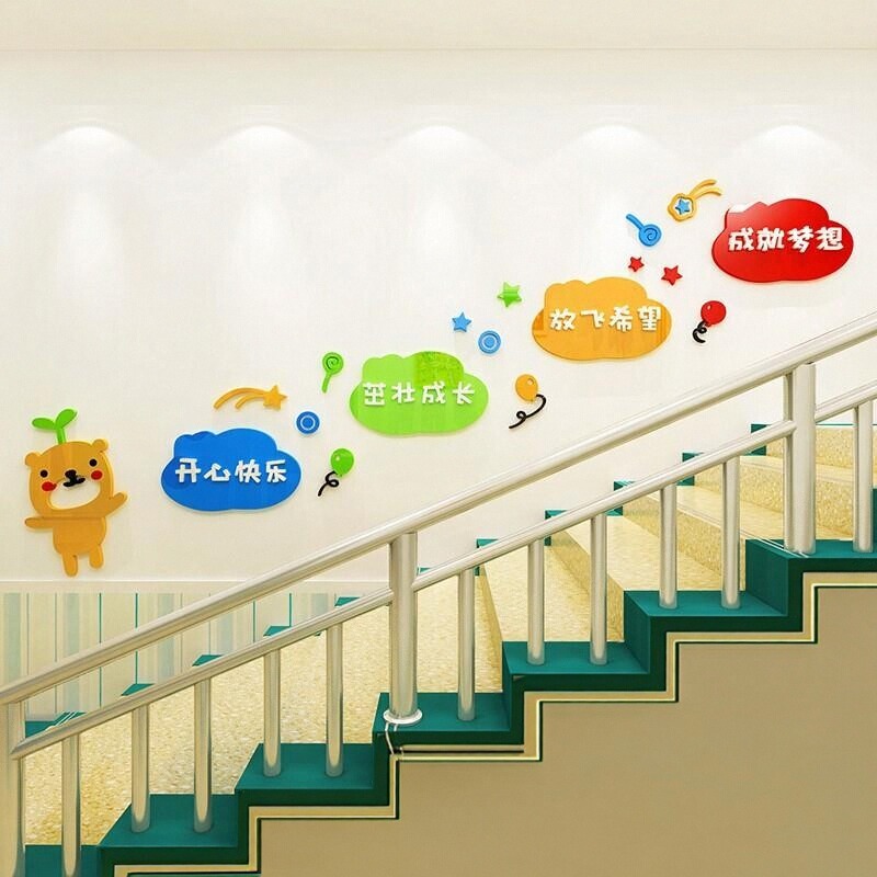 走廊早教幼儿园文化楼梯贴画3d儿童房墙墙贴墙面卡通立体布置装饰图片