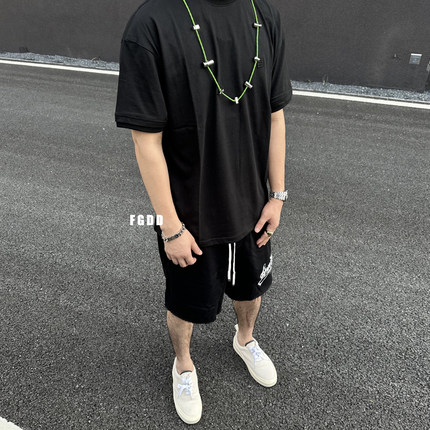 FGDD自制AMBUS新款弹簧扣项链休闲短袖T恤男女同款夏季圆领纯棉T