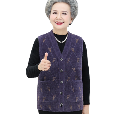奶奶春秋冬装水貂绒马甲宽松大码