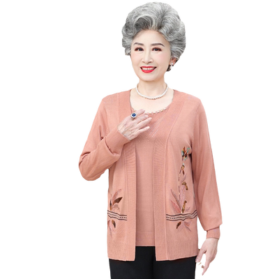 老年女装春秋装两件套薄开衫外套