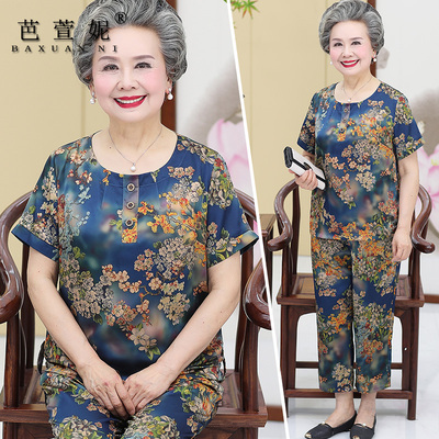 中老年人女装妈妈夏装香云纱套装