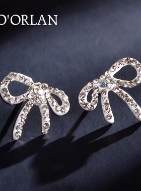 黑色蝴蝶结纯银耳钉女2021年新款潮高级感白色耳环气质韩国耳饰品