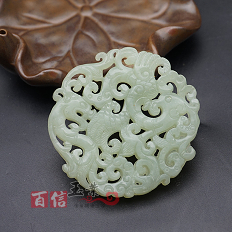 岫玉龙凤呈祥吊坠挂件仿古双面雕刻龙凤玉石玉佩玉坠古风汉服腰佩