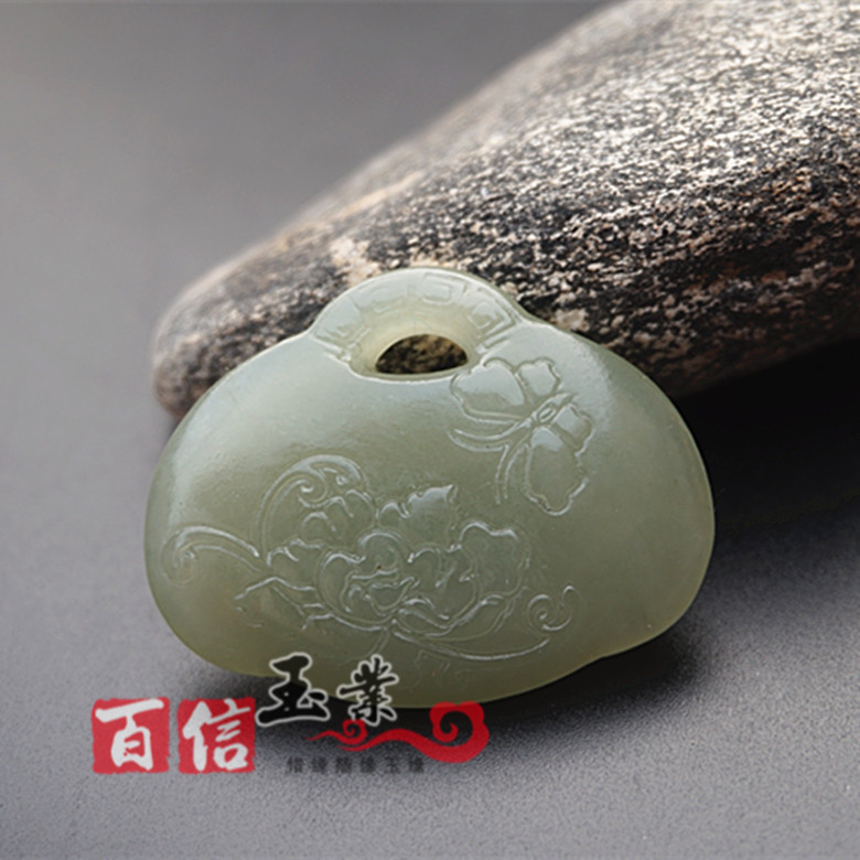 和田玉双面雕刻莲花吊坠挂件青白玉青海料荷花玉佩玉坠毛衣坠