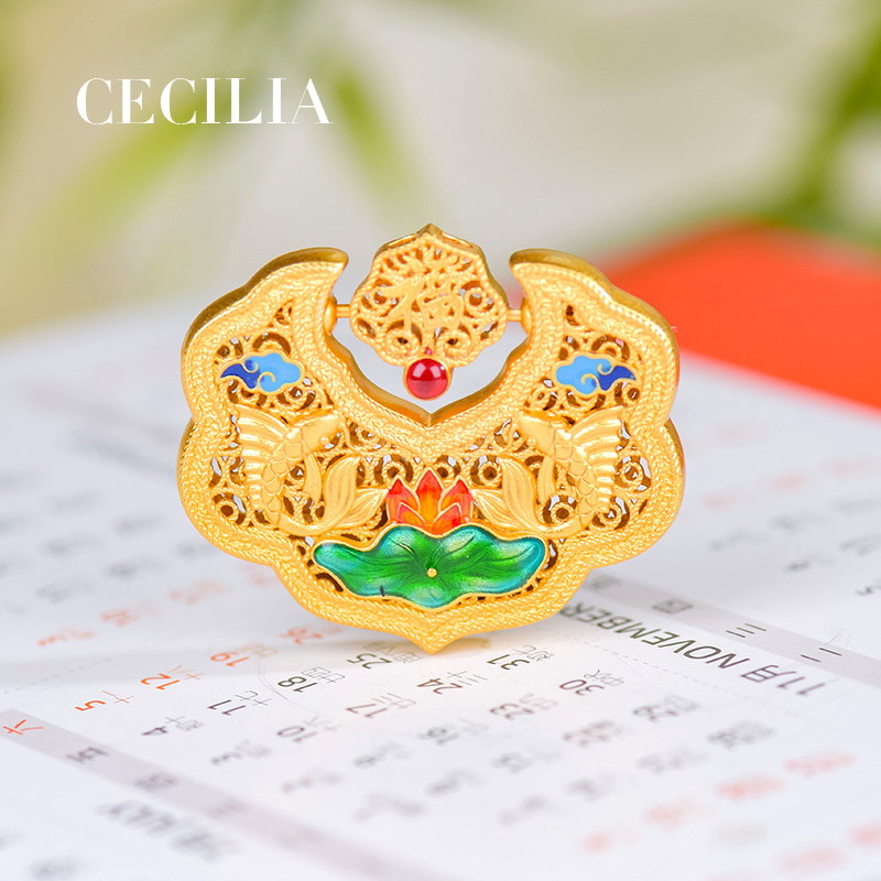 CECILIA古法金包银如意锁吊坠