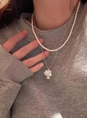 秋冬简约珍珠项链女双层叠戴