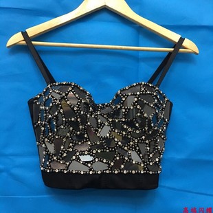 上衣纯色裹胸露脐重工内衣短款 新款 网红钉珠吊带背心歌手演出女装