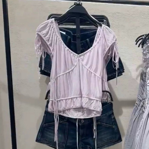ZA家2026夏季新品 女装 短袖 V 领浪漫蝴蝶结饰上衣 9874005 629