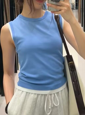 专柜同款 夏季新品 女装 基础简约圆领无袖针织背心 8851002 044